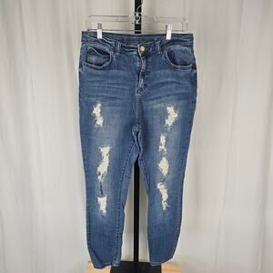 Jennifer Lopez Skinny Jeans Blue Distressed Mid Rise Stretch Denim Size 12